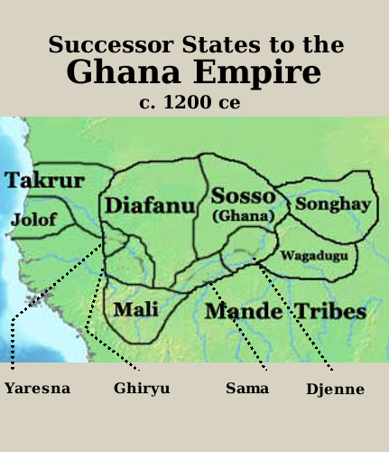 加纳帝国最强盛时期版图及帝国分裂后的代替国家