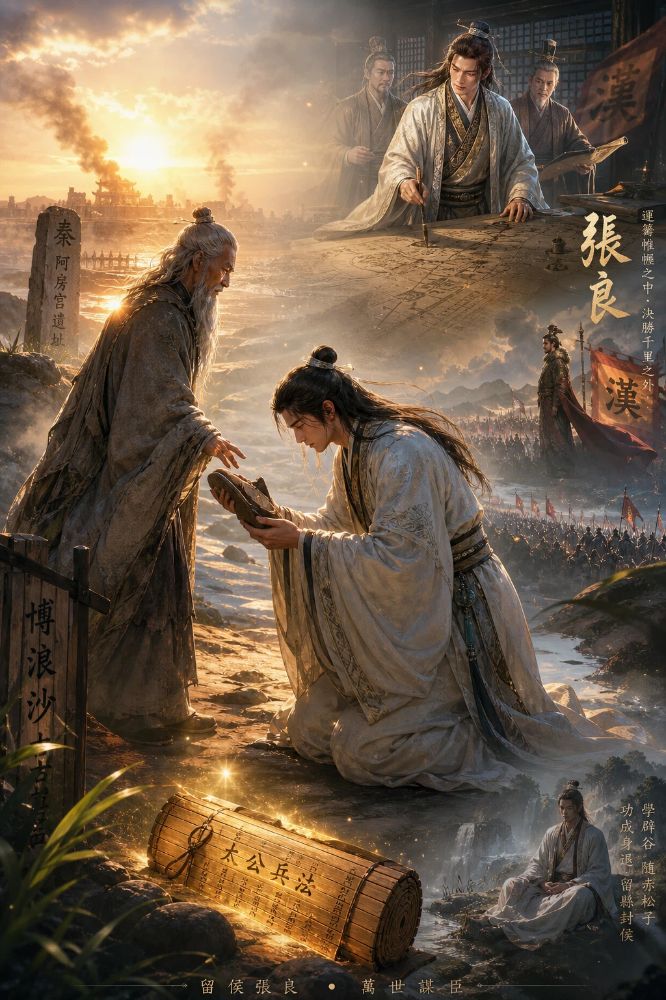留候张良：博浪沙砸了秦始皇的车，圯桥上给老人捡鞋