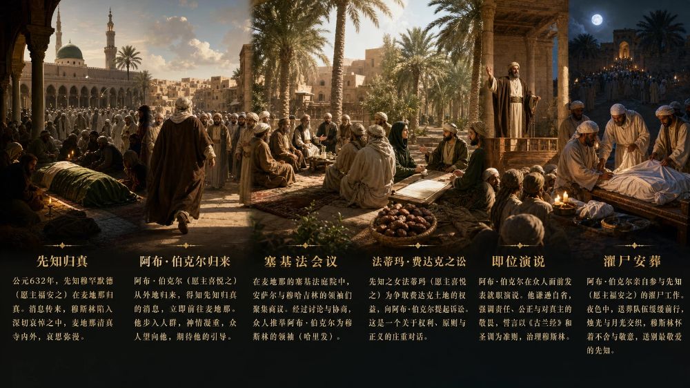 先知归真·阿布·伯克尔归来·塞基法会议与安葬：他一死，整个帝国的天平就倾斜了